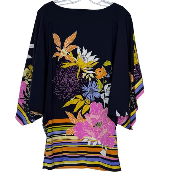 Trina Turk Floral Tunic Swim Cover-Up 3/4 Sleeves Mini Dress Size Small Colorful - Picture 4 of 12